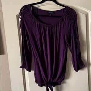 AB Studio Deep Purple Blouse with Tie Front Cut out sleeves S